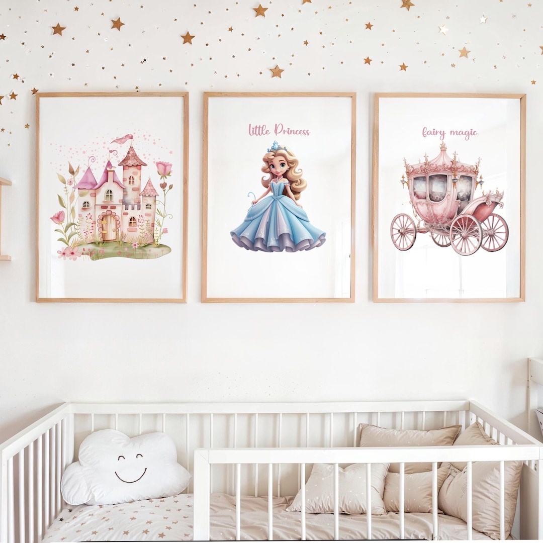 Princess Nursery Wall Art, Set of 3, Pink Fairy Decor, Girl Room Print ...