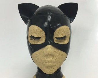 Lady Lucie Latex Kitty Cat Ears Hood / Mask Open Mouth