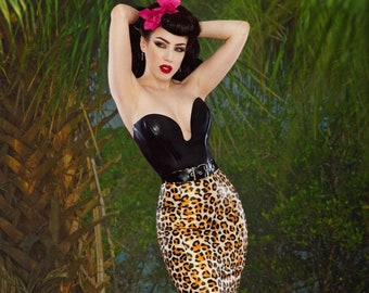 Lady Lucie Latex Leopard Wiggle Skirt