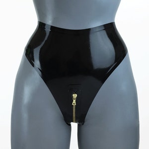Lady Lucie Latex High Waist Zipper Crotch Thong image 1