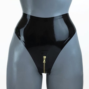 Lady Lucie Latex High Waist Zipper Crotch Thong