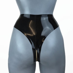 Lady Lucie Latex High Waist Zipper Crotch Thong image 5