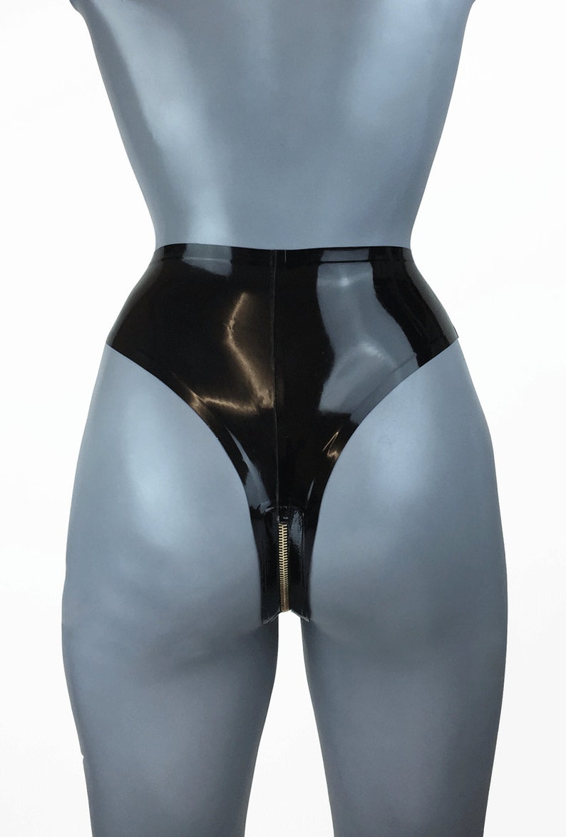 Lady Lucie Latex High Waist Zipper Crotch Thong image 5