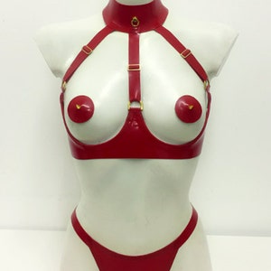Lady Lucie Latex Zena Cupless Harness Bra With Neck Cuff