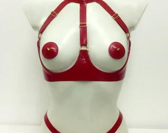 Tanga de látex Zena Lady Lucie con arnés de tiras en el trasero
