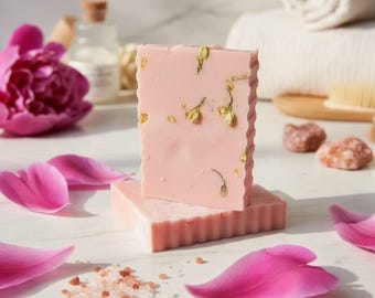Peach Pearl Peony Goat Milk Soap | Pink Himalayan Salt Exfoliating Bar