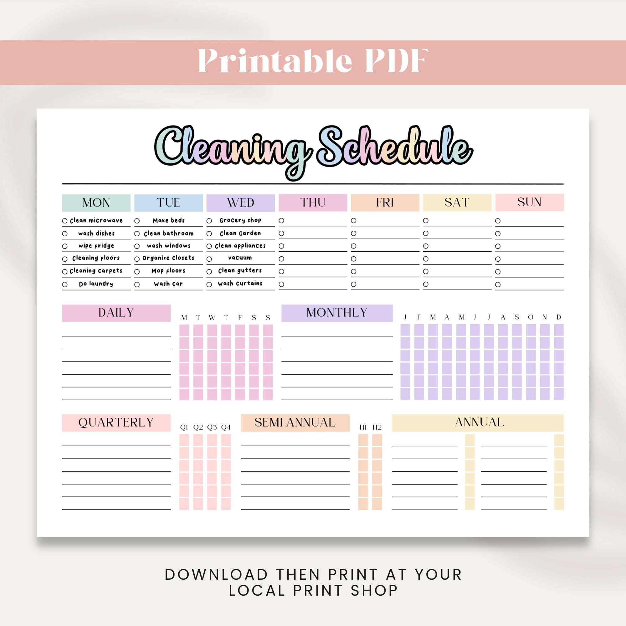Printable Cleaning Schedule: Digital Planner (digital Download) - Etsy