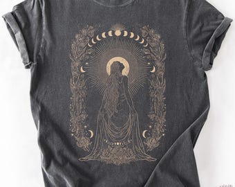 Moon Goddess Spiritual Witchy T-Shirt, Pagan Mystical Graphic Tee, Boho Shirt