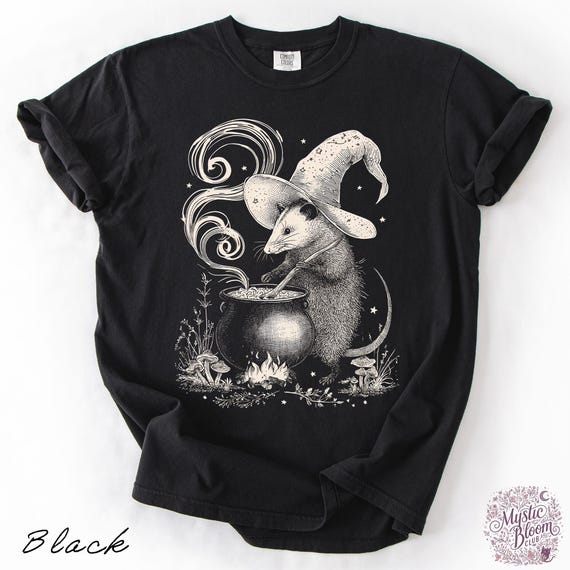 Opossum Witch Quirky Graphic Tee, Halloween Occult Animal, Globincore Shirt