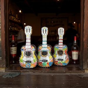 Colorful Mexican Talavera Guitar Sculpture Wall Decor (Varying Design)