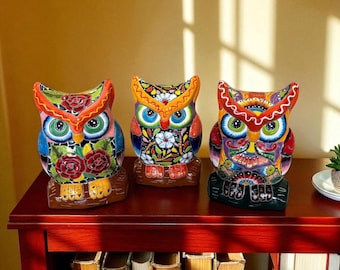 Beautiful Hand Painted Colorful Talavera Owl Planter Pot (Varying Design)