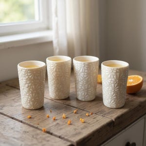 Beautiful Hand Painted Ivory & White Mexican Talavera Tumbler Cup (Cielito Lindo Inspired) – Assorted Sizes