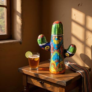 Hand Painted Mexican Talavera Flowering Desert Cactus (Varying Design)