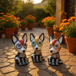 Cute Day of the Dead Hand Painted Talavera Floral Skeleton Xoloitzcuintli “Xolo” Mexican Dog Figure (Varying Design)