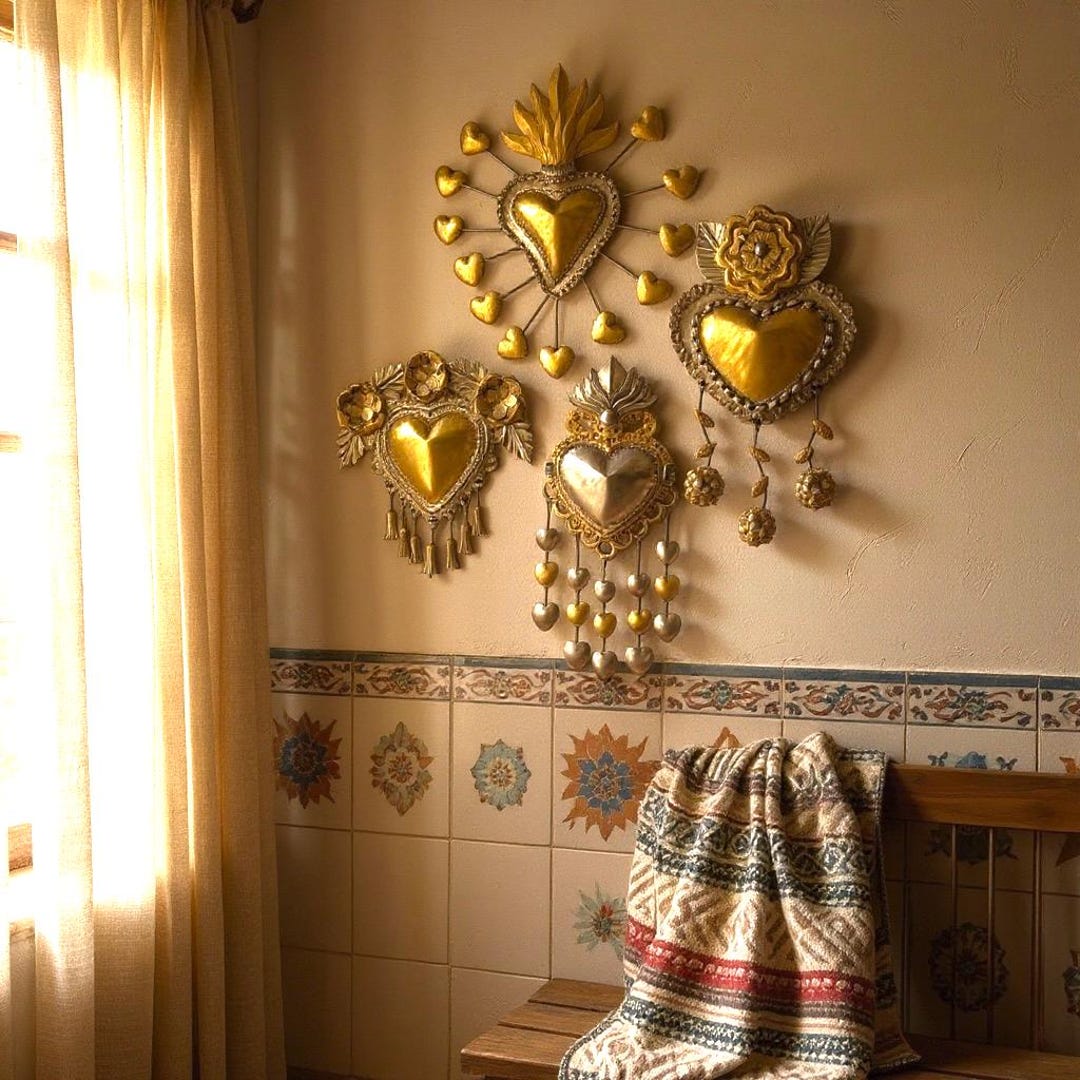Medium Handmade Mexican Gold Tin Hearts Wall Decor – Assorted Designs ...