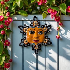 Hand Painted Mexican Talavera Orange Sun Wall Decor (Varying Design)