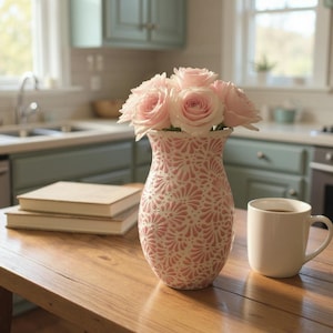 Hand Painted Ivory and Pink Talavera Flower Vase (Cielito Lindo Inspired)