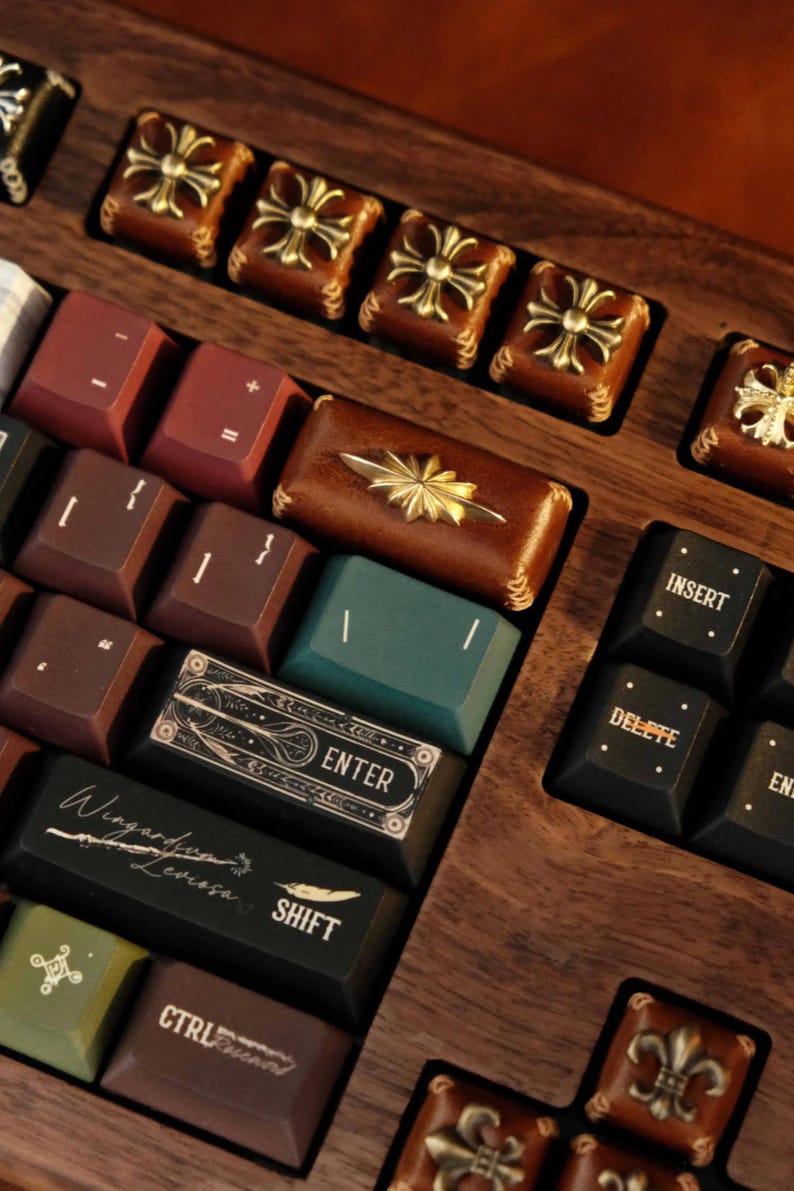 Handmade Leather Keycap 2U Backspace Black Oil Wax Gothic Cross Artisan ...