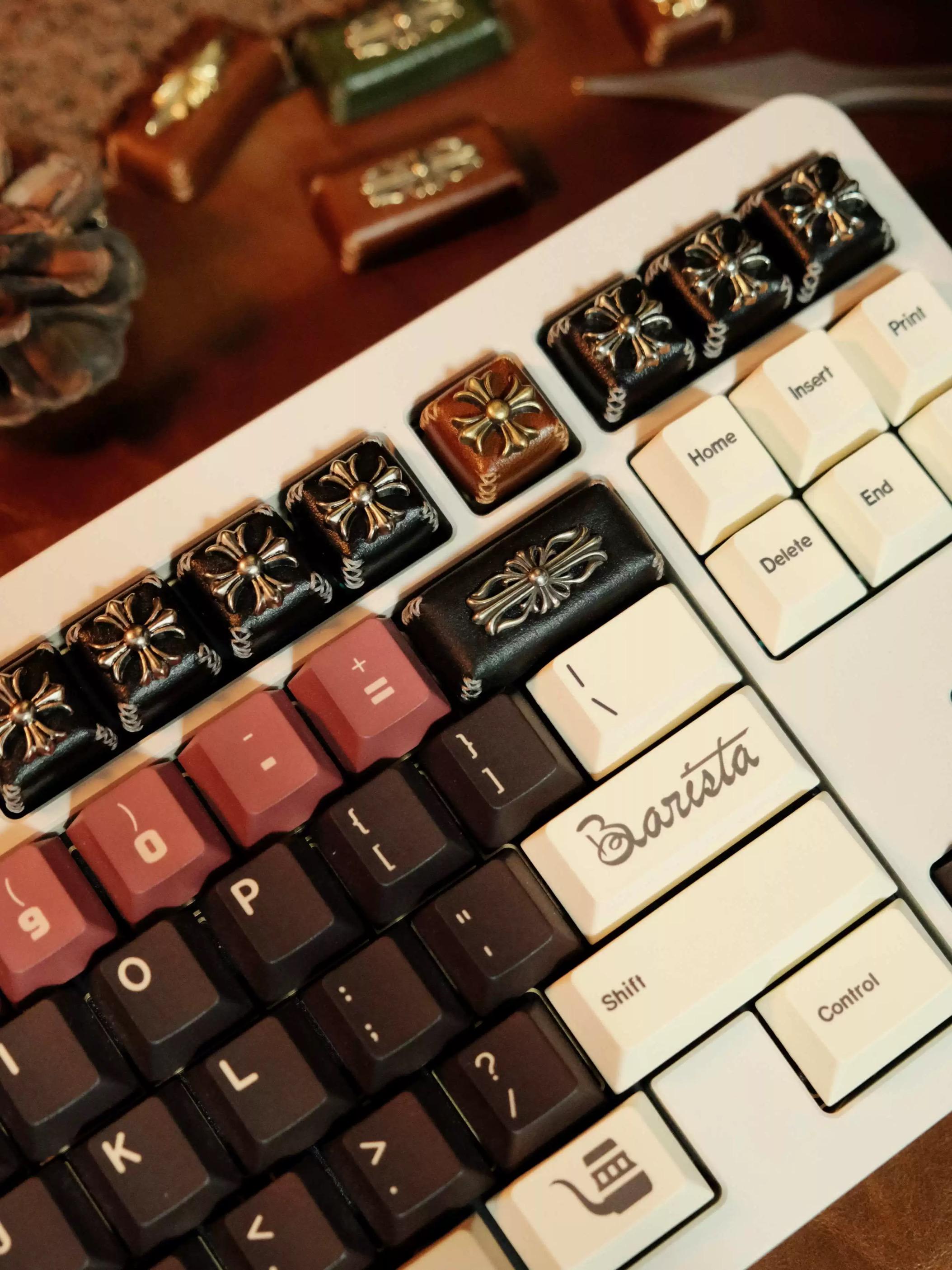 Handmade Leather Keycap 2U Backspace Black Oil Wax Gothic Cross Artisan ...