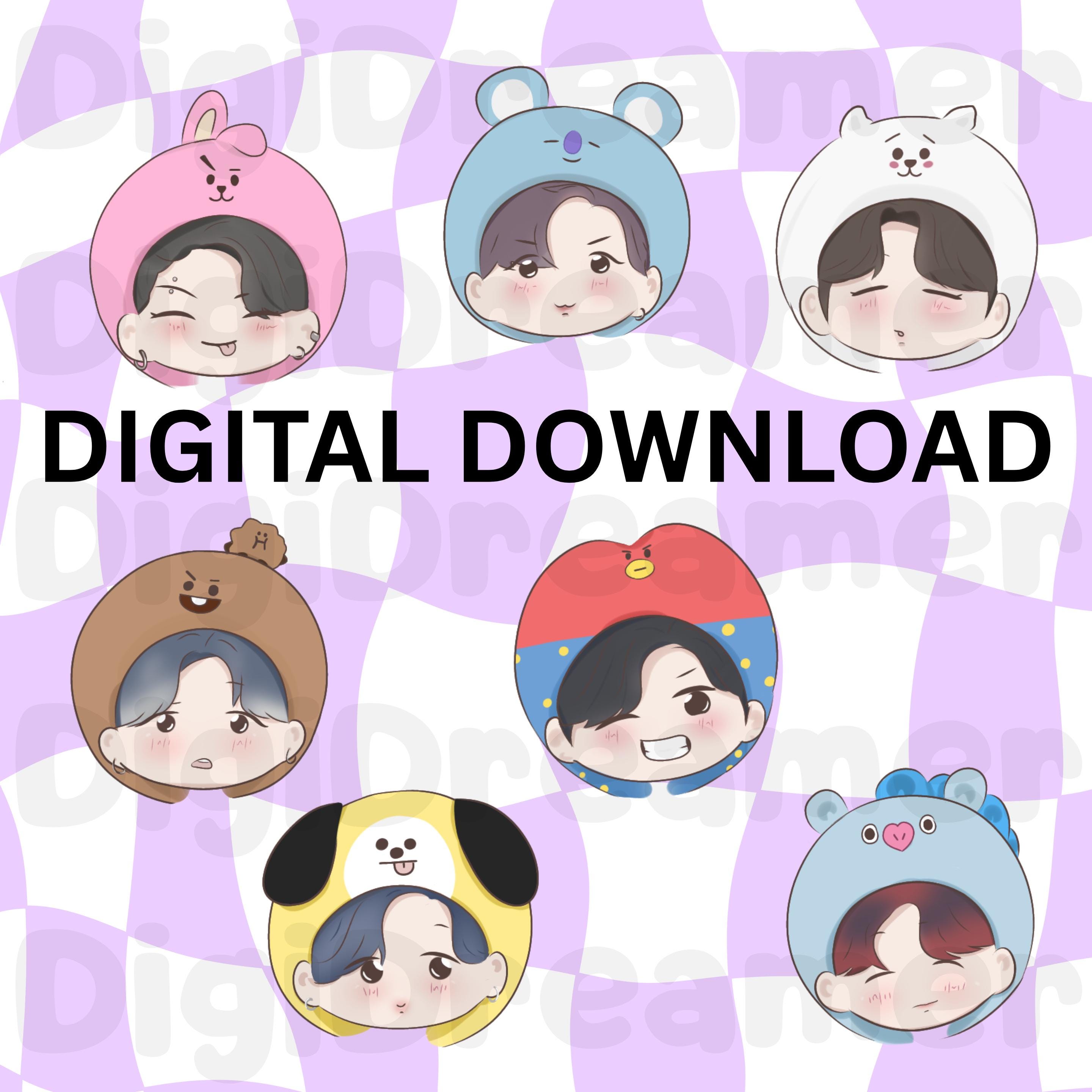 Chibi Bts Characters BTS OT7 Cartoon Character Print: KPOP Wall - Main Image