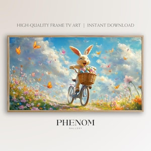 EASTER BUNNY CYCLING Frame Tv Art, Vintage Painting, Easter Sunday Decor, Happy Easter Samsung Frame Tv Art, Downloadable Art - TV64