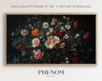 DARK FLORAL Frame TV Art, Dark Moody Flower Painting, Vintage Flowers, Rustic Fall Decor, Moody Floral, Vintage Fall - TV17