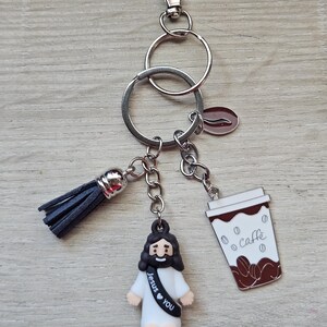 Jesus Coffee Keychain | Christian Faith Gift Bag Charm, Tassel Accessory image 2