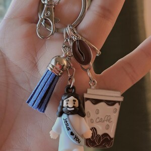 Jesus Coffee Keychain | Christian Faith Gift Bag Charm, Tassel Accessory image 8