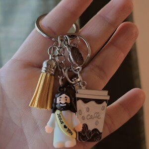 Jesus Coffee Keychain | Christian Faith Gift Bag Charm, Tassel Accessory image 11
