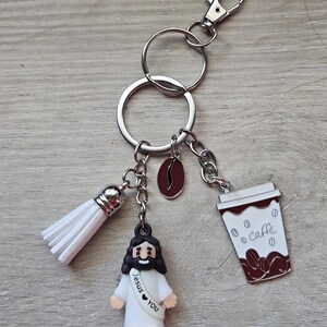 Jesus Coffee Keychain | Christian Faith Gift Bag Charm, Tassel Accessory image 5