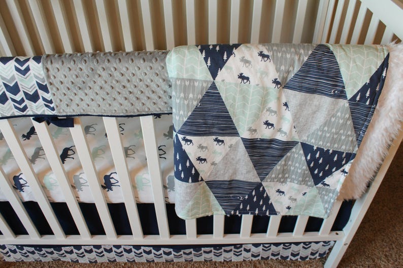 Custom Crib Bedding Set Northern Lights in Navy Aqua and Etsy