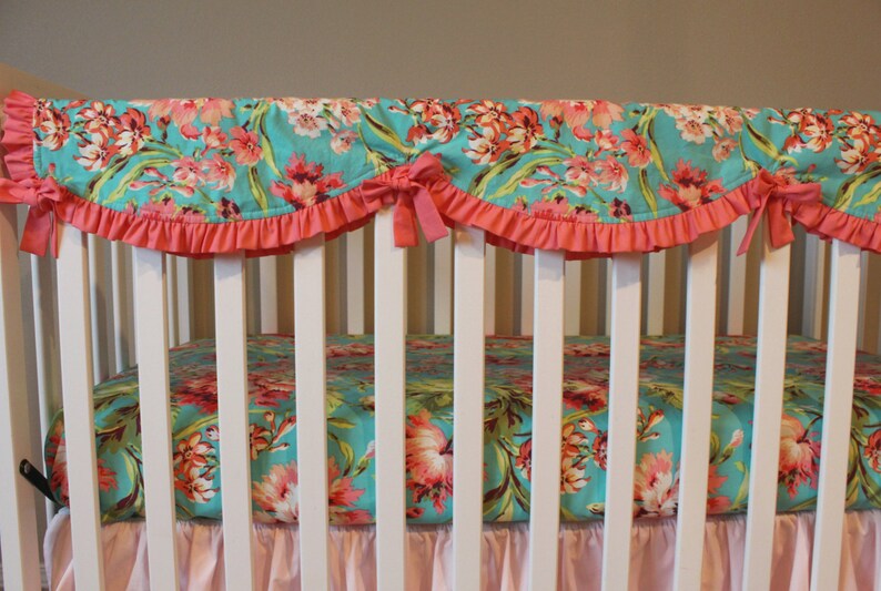 Crib Teething Guard Crib Rail Cover Bliss Bouquet Coral Etsy