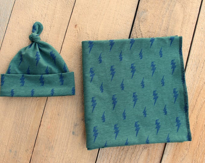 Swaddle Blanket and Top Knot Hat Stretchy Jersey Knit Etsy