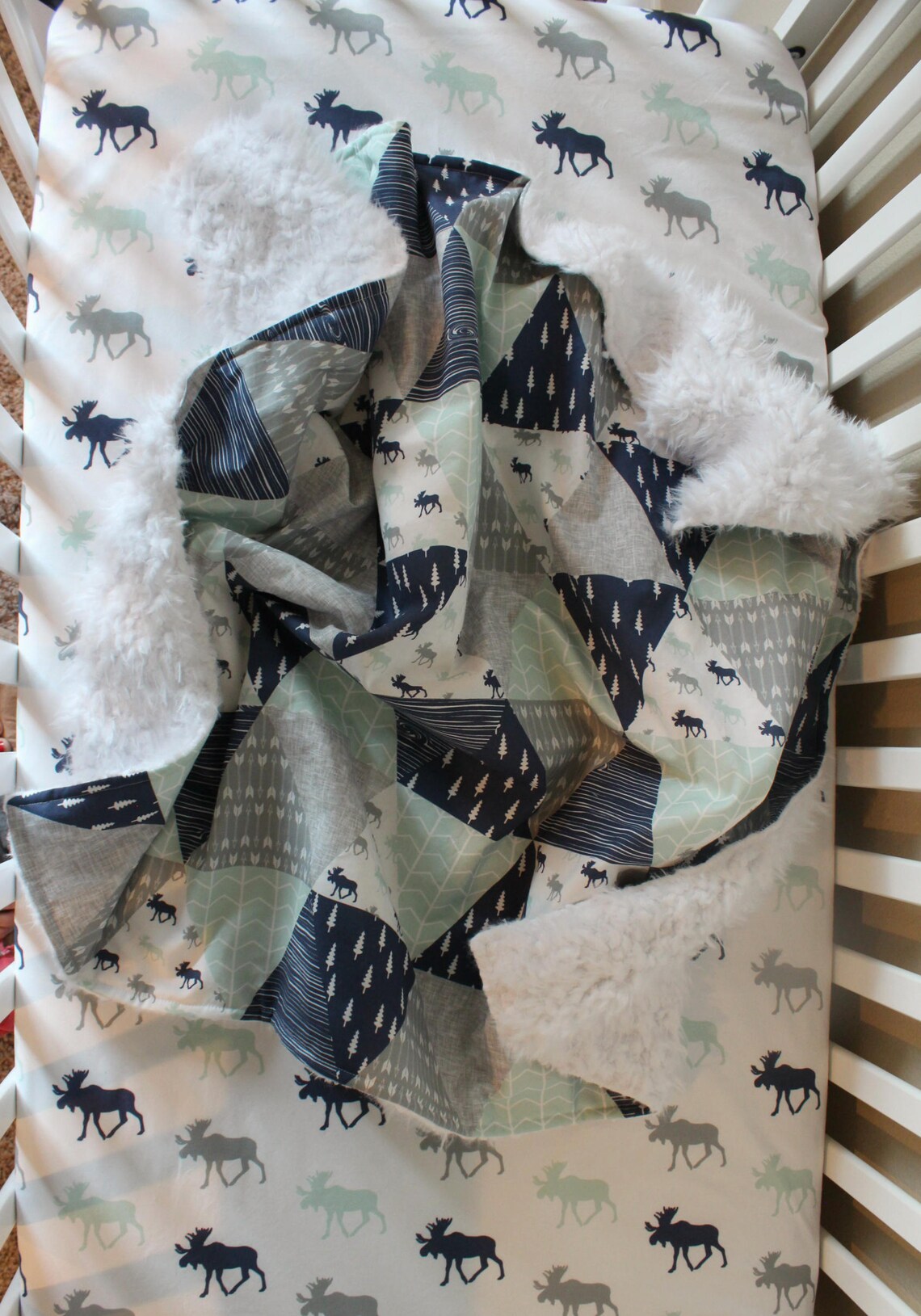 Custom Crib Bedding Set Northern Lights in Navy Aqua and Etsy