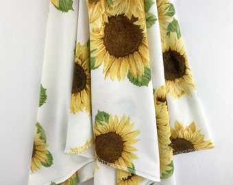 Sunflower Swaddle Blanket - Stretchy Jersey Knit Swaddle for Baby Girl - Shower Gift