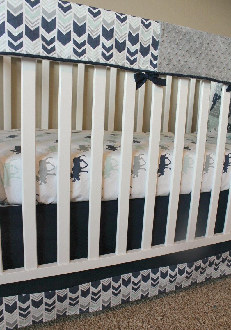 Custom Crib Bedding Set Northern Lights in Navy Aqua and Etsy