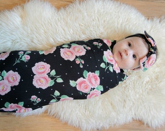 black floral swaddle