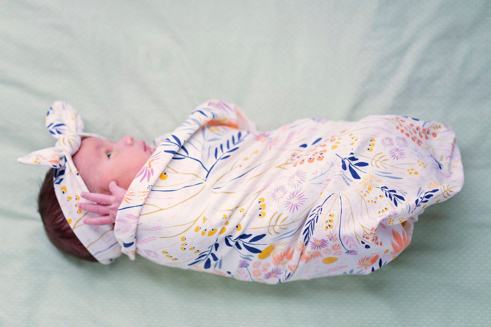 Floral Swaddle Blanket and Top Knot Headband Stretchy Jersey Etsy