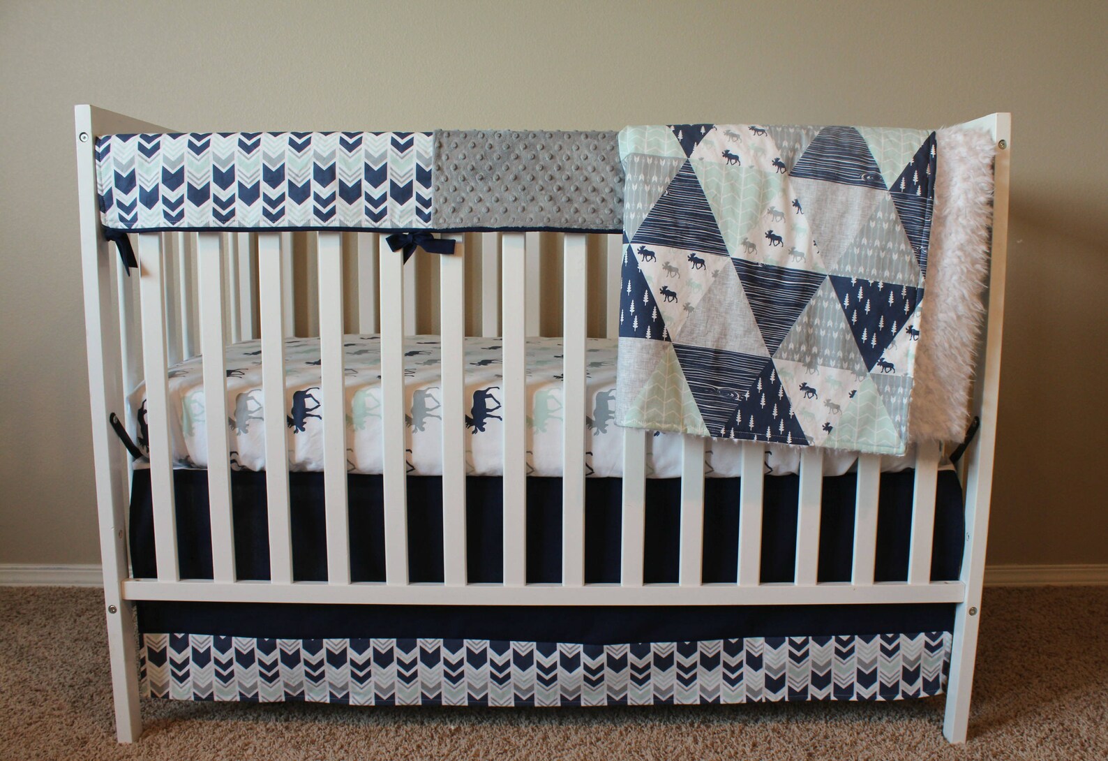Custom Crib Bedding Set Northern Lights in Navy Aqua and Etsy