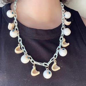 1980s Vintage Deadstock Chain Necklace With Assorted Eye And Teeth 13 Charms (GOLD VERS)