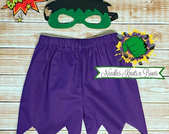 Boys Superhero Costume Shorts & Mask, Baby, Toddler Purple Superhero Shorts, Halloween Cosplay Comic Con Handmade Costume, Newborn to size 6