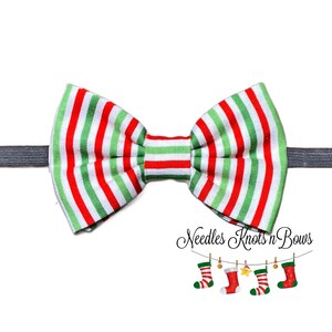 Red and Green Striped Christmas Pre Tied Bow Tie, Adjustable Length Strap