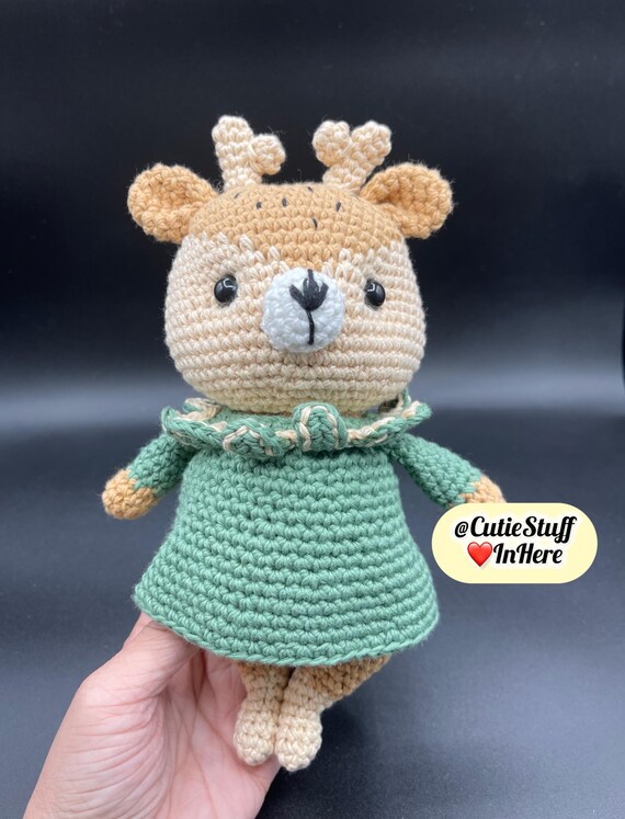 Crochet Deer With Green Dress, Birthday Gift, Amigurumi Handmade