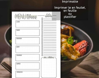Hoja de planificación de comidas semanal - planificador de comidas semanal - planificación de preparación de comidas francés