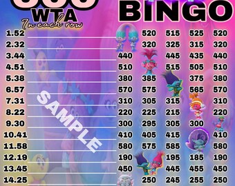 600 WTA bingo board
