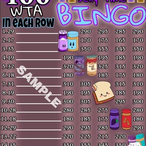 400 WTA peanut butter and  jelly bingo board