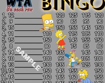 185 WTA bingo board