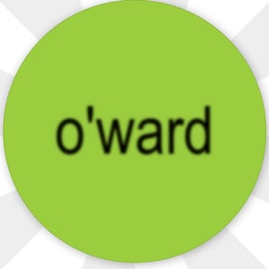 May include: A circular graphic with a bright green centre and the word "o'ward" in black, slightly blurred text. The background features white and light grey radial lines emanating from the centre.