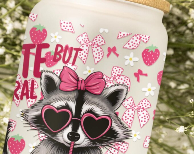 Raccoon Sipper Glass: 16oz Straw Cup with Bamboo Lid