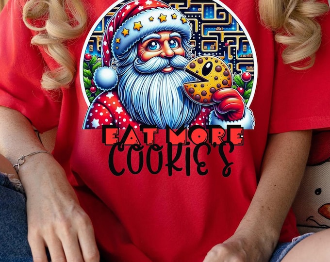 Parody Personalized Santa Pac-Man Cookie Sweatshirt: Festive Retro Gaming Holiday Humor Apparel